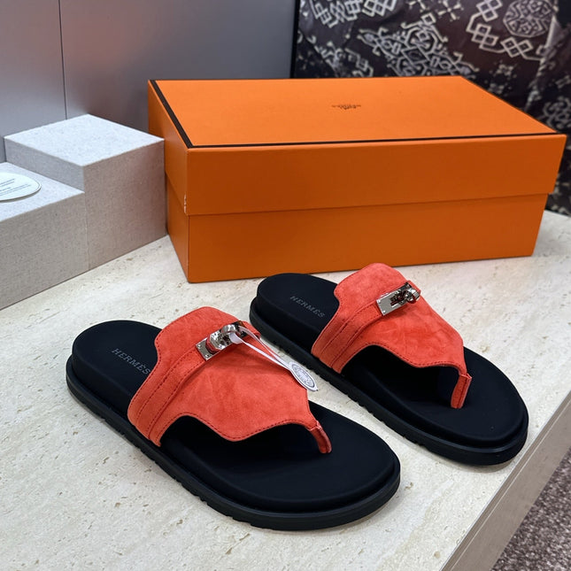 HM 26S EMPIRE SANDAL IN CORAL ORANGE SUEDE SILVER HARDWARE