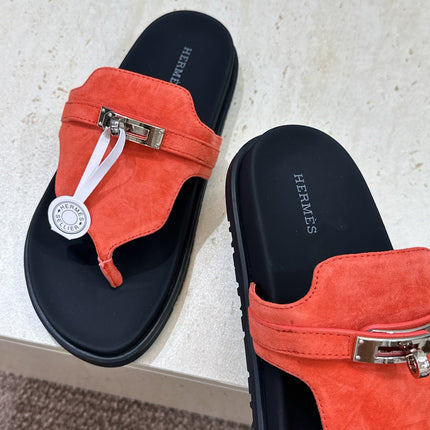 HM 26S EMPIRE SANDAL IN CORAL ORANGE SUEDE SILVER HARDWARE