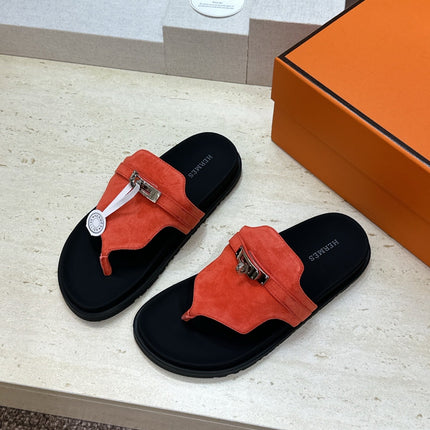 HM 26S EMPIRE SANDAL IN CORAL ORANGE SUEDE SILVER HARDWARE