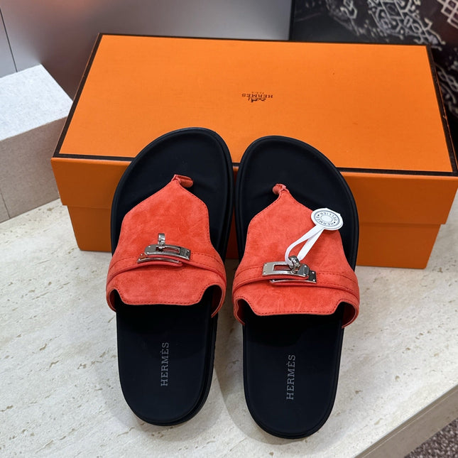 HM 26S EMPIRE SANDAL IN CORAL ORANGE SUEDE SILVER HARDWARE