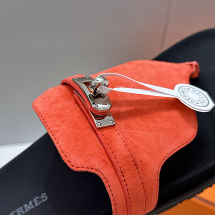 HM 26S EMPIRE SANDAL IN CORAL ORANGE SUEDE SILVER HARDWARE