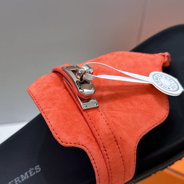 HM 26S EMPIRE SANDAL IN CORAL ORANGE SUEDE SILVER HARDWARE