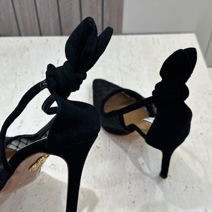 AQUAZZURA 26S SLINGBACK HEELS 105 MM IN BLACK MESH AND SUEDE