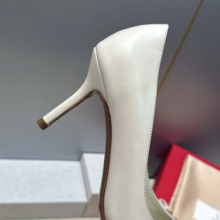 VALENTINO 26S HIGH HEELS 80 MM IN CREAM WHITE CALFSKIN