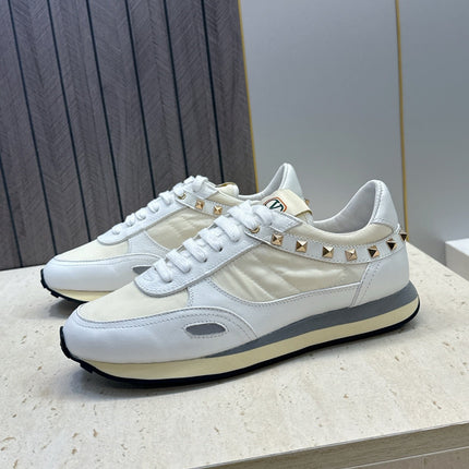 VALENTINO 26S ROCKRUNNER SNEAKERS IN WHITE CALFSKIN AND BEIGE FABRIC