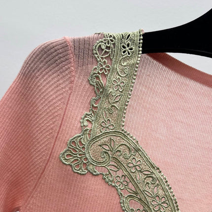 CHLOE 26S LACE EMBROIDERED KNIT TOP STYLE 109
