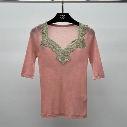 CHLOE 26S LACE EMBROIDERED KNIT TOP STYLE 109