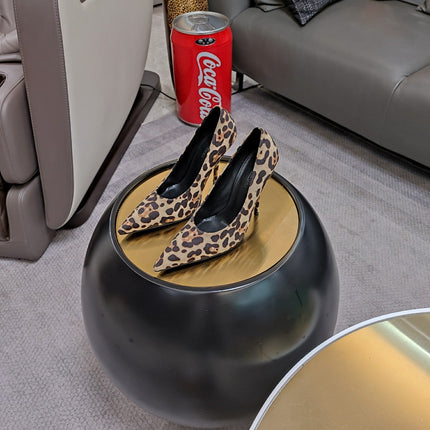 HIGH PUMPS IN BEIGE LEOPARD PRINT SUEDE