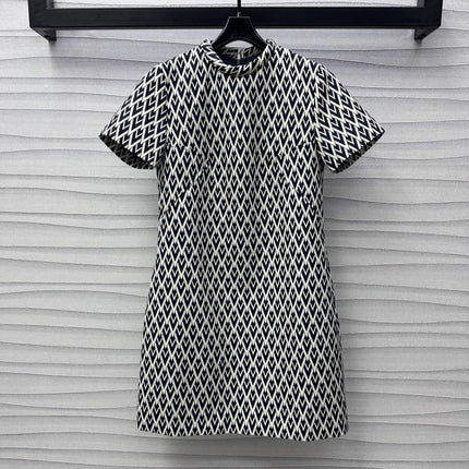 Valentino Black White Short Dress In Toute La V Jacquard