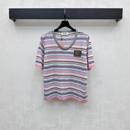 MIUMIU STRIPED KNIT T-SHIRT 273767