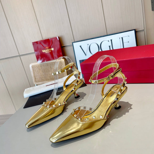 ROCKSTUD CAGED SLINGBACKS 5 CM IN GOLD CALFSKIN