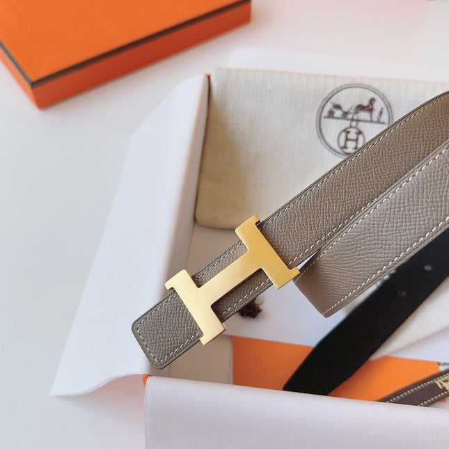 MINI H BELT BUCKLE & REVERSIBLE CAMEL BROWN LEATHER STRAP 24 MM GOLD HARDWARE