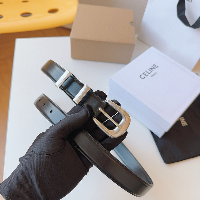 CELINE 25S SMALL 25MM WESTERN BELT IN BLACK CALFSKIN 566639