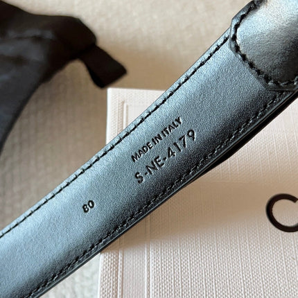 CELINE 25S BELT 25MM IN BLACK CALFSKIN SILVER HARDWARE 561795
