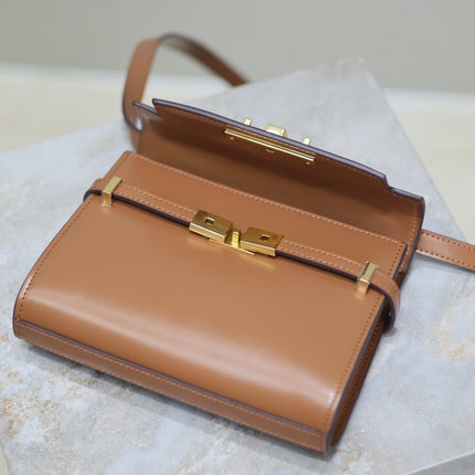 YSL 25S MINI MANHATTAN 19 IN BROWN CALFSKIN GOLD HARDWARE