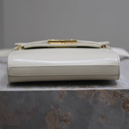 YSL 25S MINI MANHATTAN 19 IN BLANC VINTAGE CALFSKIN GOLD HARDWARE