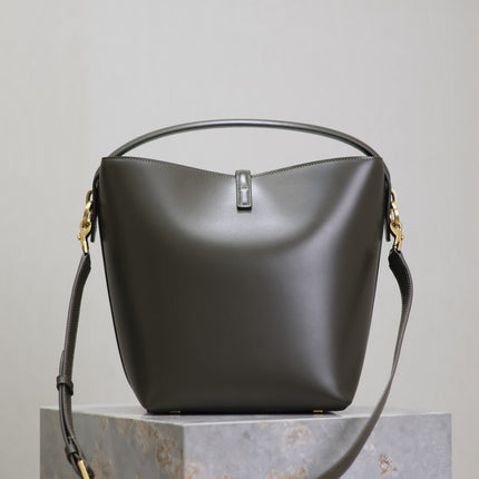 YSL 25S LE 5 À 7 BUCKET 26 IN DARK OLIVE CALFSKIN GOLD HARDWARE