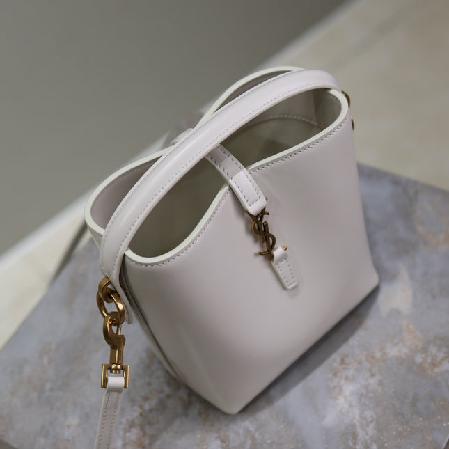 YSL 25S LE 37 MINI 15 IN DUSTY GRAY CALFSKIN GOLD HARDWARE