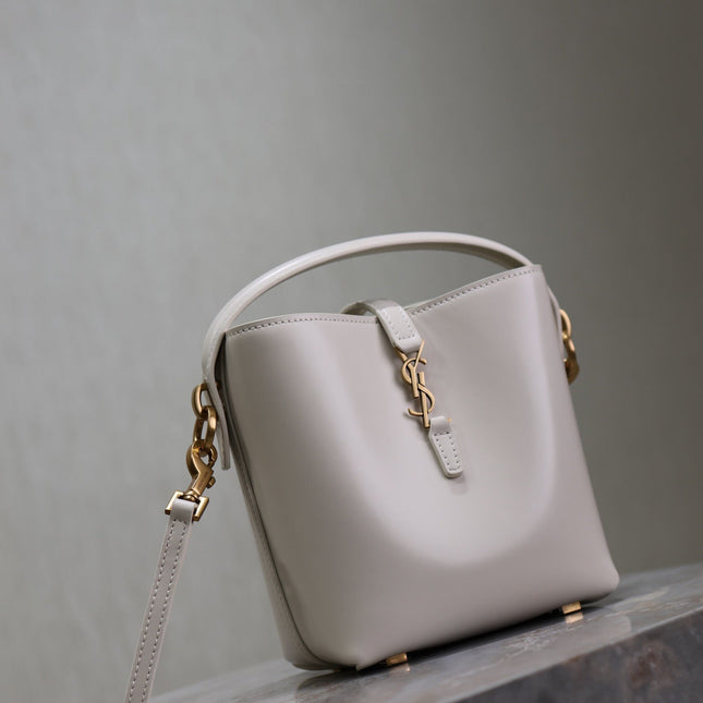 YSL 25S LE 37 MINI 15 IN DUSTY GRAY CALFSKIN GOLD HARDWARE