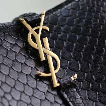 YSL 25S LE 37 20 IN BLACK SNAKE EMBOSSED CALFSKIN GOLD HARDWARE