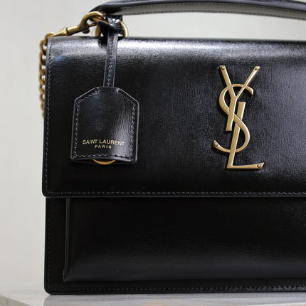 YSL 25S SUNSET MM 25 IN BLACK CALFSKIN GOLD HARDWARE