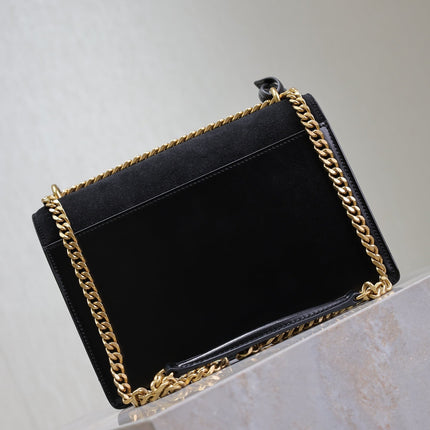 YSL 25S SUNSET BAG 22 IN BLACK CALFSKIN AND SUEDE GOLD HARDWARE