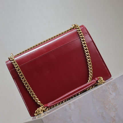 YSL 25S SUNSET BAG 22 IN CRIMSON RED CALFSKIN GOLD HARDWARE