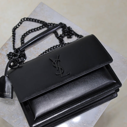 YSL 25S SUNSET BAG 22 IN BLACK CALFSKIN BLACK HARDWARE