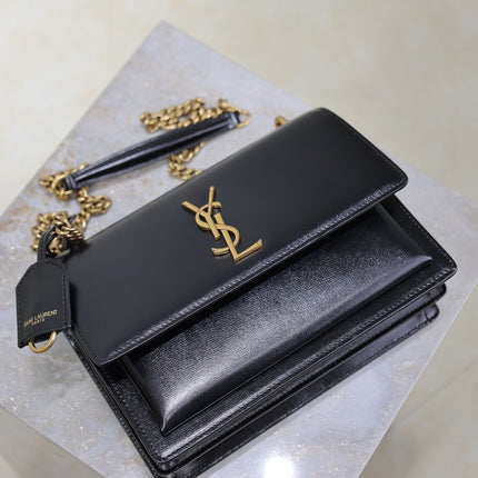 YSL 25S SUNSET BAG 22 IN BLACK CALFSKIN GOLD HARDWARE
