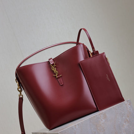 YSL 25S LE 5 À 7 BUCKET 26 IN DARK BURGUNDY CALFSKIN GOLD HARDWARE