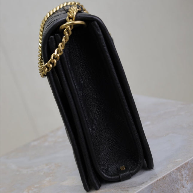 BECKY 26 IN BLACK QUILTED LAMBSKIN GOLD HARDWARE