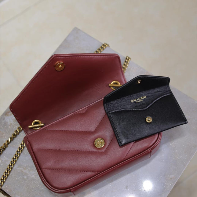 LOULOU MINI 20 IN BURGUNDY RED SHEEPSKIN GOLD HARDWARE
