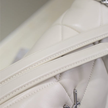 YSL 25S LOULOU PUFFER GM 35 IN SMOKEY TAUPE CALFSKIN SILVER HARDWARE