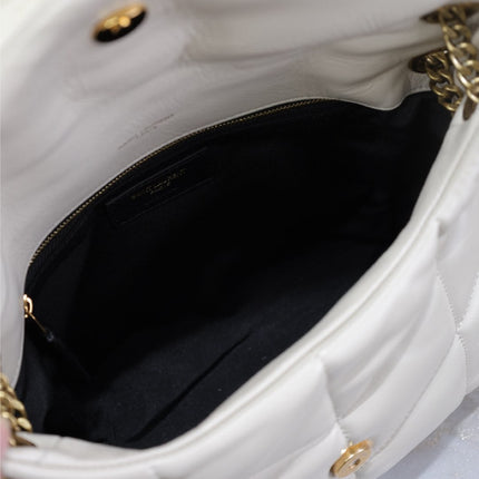 YSL 25S LOULOU PUFFER MM 29 IN BLANC VINTAGE CALFSKIN GOLD HARDWARE