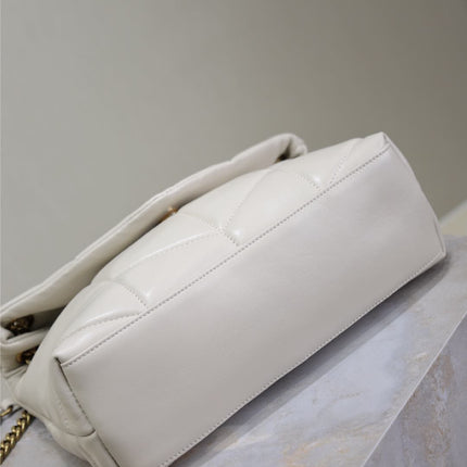 YSL 25S LOULOU PUFFER MM 29 IN BLANC VINTAGE CALFSKIN GOLD HARDWARE