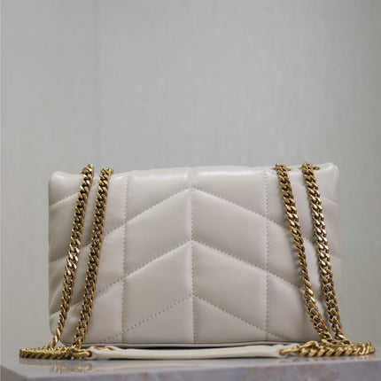 YSL 25S LOULOU PUFFER MINI 23 IN BLANC VINTAGE CALFSKIN GOLD HARDWARE