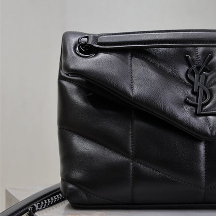 YSL 25S LOULOU PUFFER MM 29 IN BLACK CALFSKIN BLACK HARDWARE