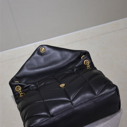 YSL 25S LOULOU PUFFER GM 35 IN BLACK CALFSKIN GOLD HARDWARE