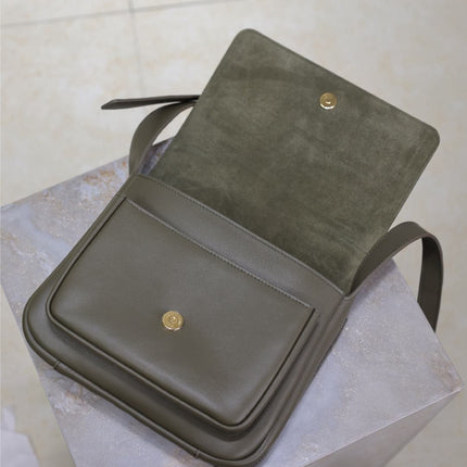 YSL 25S NIKI BABY 22 IN DARK OLIVE BROWN CALFSKIN GOLD HARDWARE