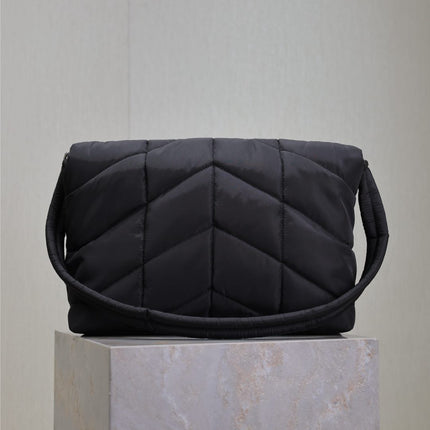 YSL 25S LOULOU PUFFER BAG 34 IN BLACK NYLON SILVER HARDWARE