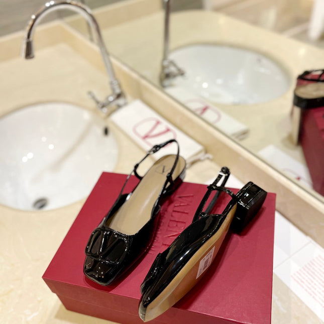 VALENTINO 26S SLINGBACK IN BLACK PATENT CALFSKIN