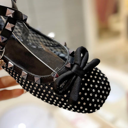 VALENTINO 26S BALLET FLATS IN BLACK CRYSTAL-EMBELLISHED MESH