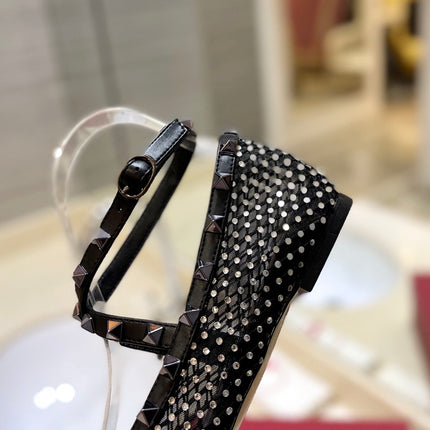 VALENTINO 26S BALLET FLATS IN BLACK CRYSTAL-EMBELLISHED MESH
