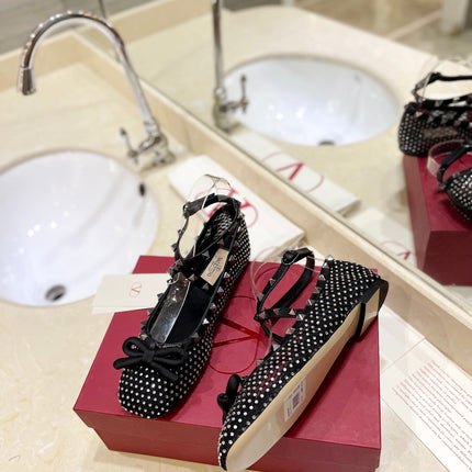 VALENTINO 26S BALLET FLATS IN BLACK CRYSTAL-EMBELLISHED MESH