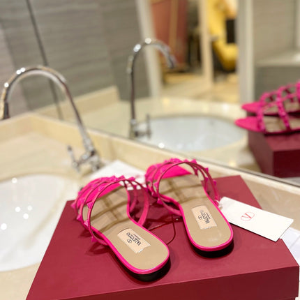 VALENTINO 26S ROCKSTUD CAGED SANDALS IN PINK CALFSKIN