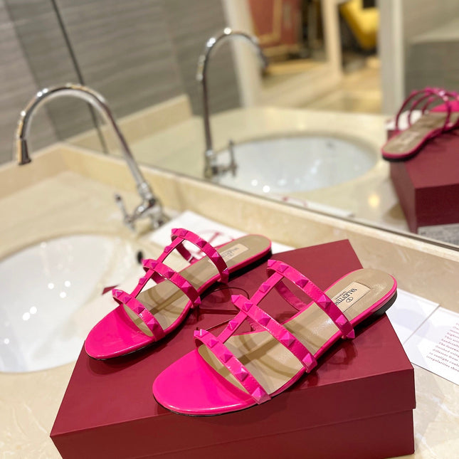VALENTINO 26S ROCKSTUD CAGED SANDALS IN PINK CALFSKIN