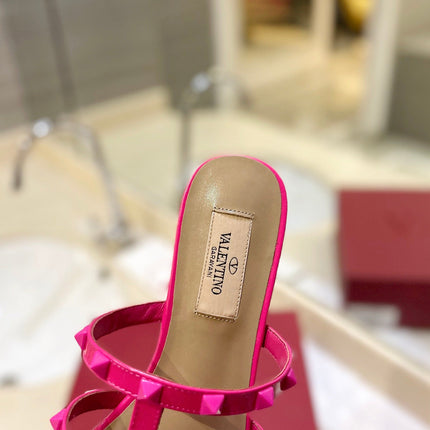 VALENTINO 26S ROCKSTUD CAGED SANDALS IN PINK CALFSKIN