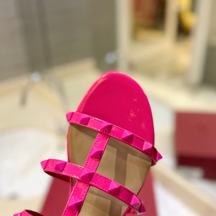 VALENTINO 26S ROCKSTUD CAGED SANDALS IN PINK CALFSKIN