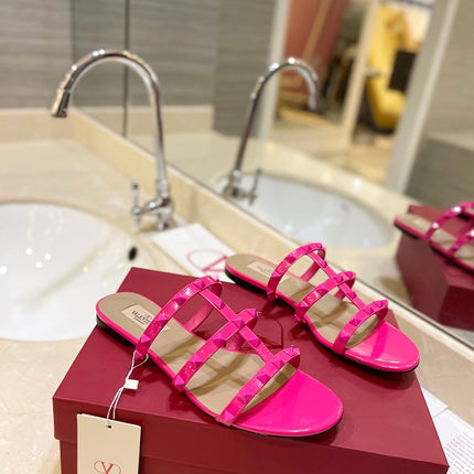 VALENTINO 26S ROCKSTUD CAGED SANDALS IN PINK CALFSKIN