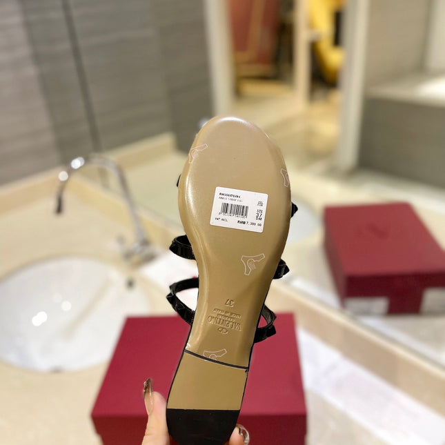 VALENTINO 26S ROCKSTUD CAGED SANDALS IN BLACK PATENT CALFSKIN